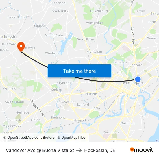 Vandever Ave @ Buena Vista St to Hockessin, DE map