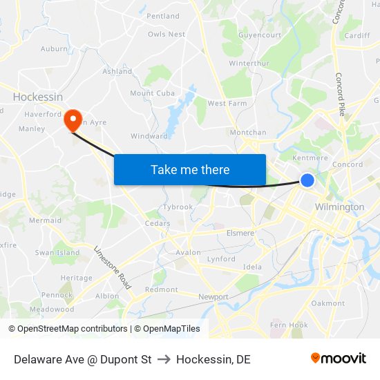 Delaware Ave @ Dupont St to Hockessin, DE map