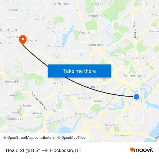 Heald St @ B St to Hockessin, DE map