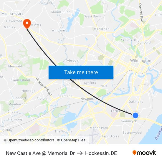 New Castle Ave @ Memorial Dr to Hockessin, DE map