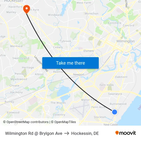 Wilmington Rd @ Brylgon Ave to Hockessin, DE map