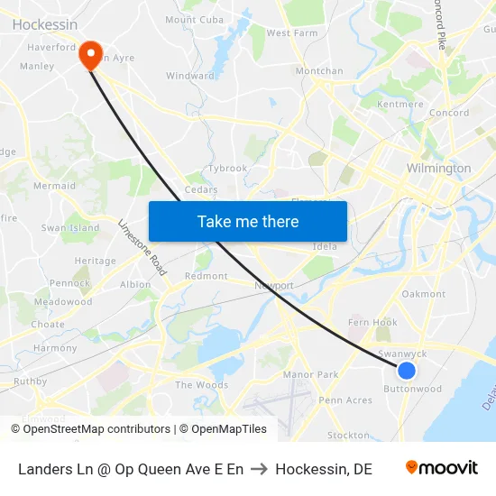 Landers Ln @ Op Queen Ave E En to Hockessin, DE map