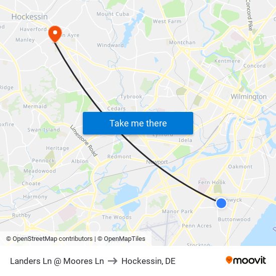 Landers Ln @ Moores Ln to Hockessin, DE map