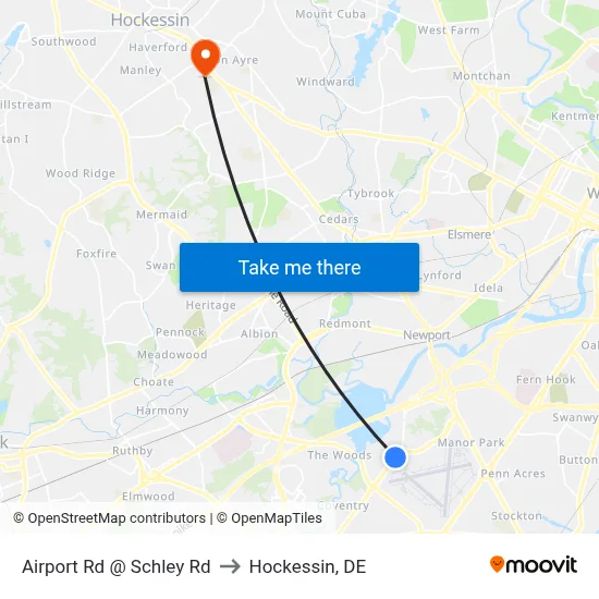 Airport Rd @ Schley Rd to Hockessin, DE map