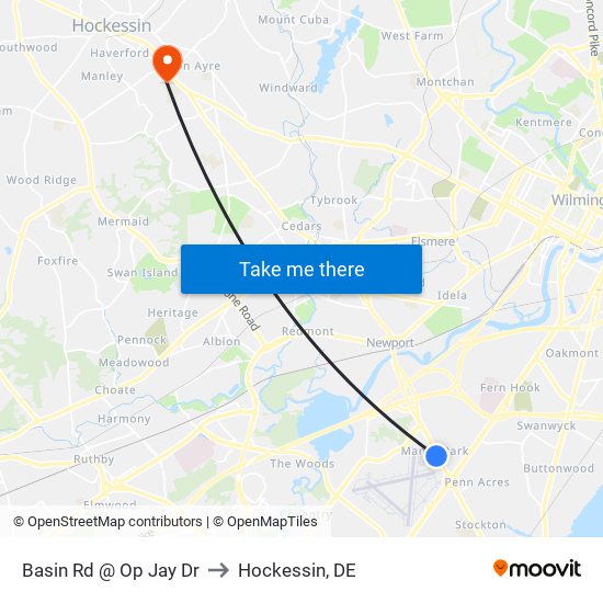 Basin Rd @ Op Jay Dr to Hockessin, DE map