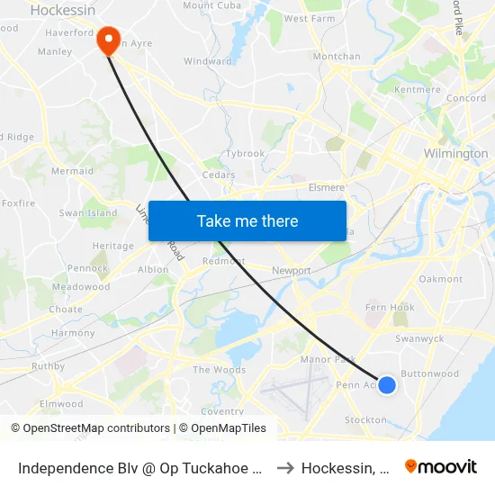 Independence Blv @ Op Tuckahoe Rd to Hockessin, DE map