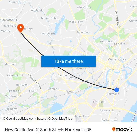 New Castle Ave @ South St to Hockessin, DE map