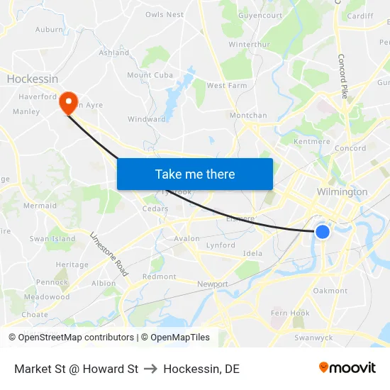 Market St @ Howard St to Hockessin, DE map