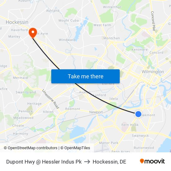 Dupont Hwy @ Hessler Indus Pk to Hockessin, DE map