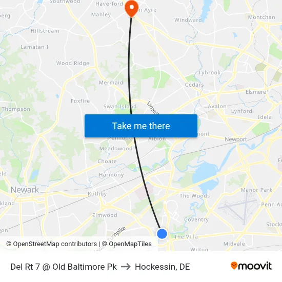 Del Rt 7 @ Old Baltimore Pk to Hockessin, DE map