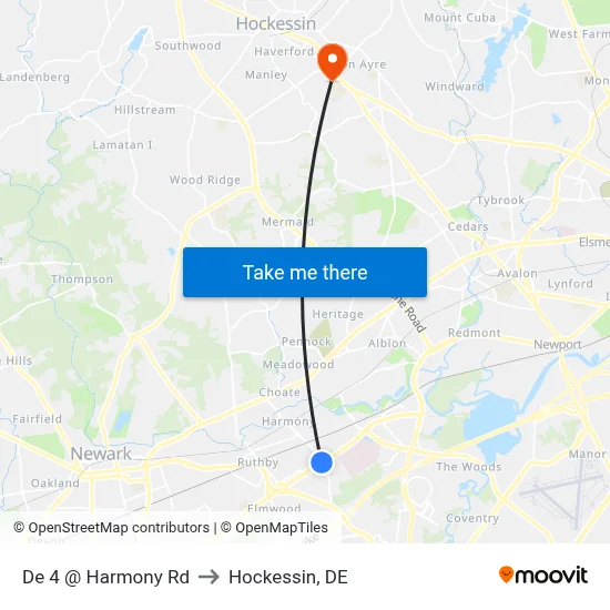 De 4 @ Harmony Rd to Hockessin, DE map