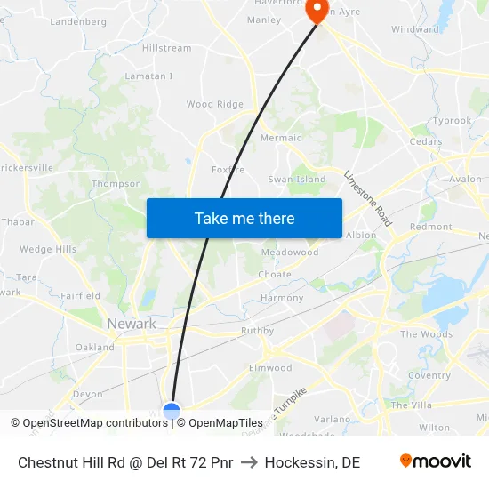 Chestnut Hill Rd @ Del Rt 72 Pnr to Hockessin, DE map