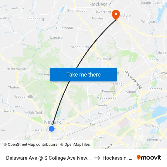 Delaware Ave @ S College Ave-Newark to Hockessin, DE map