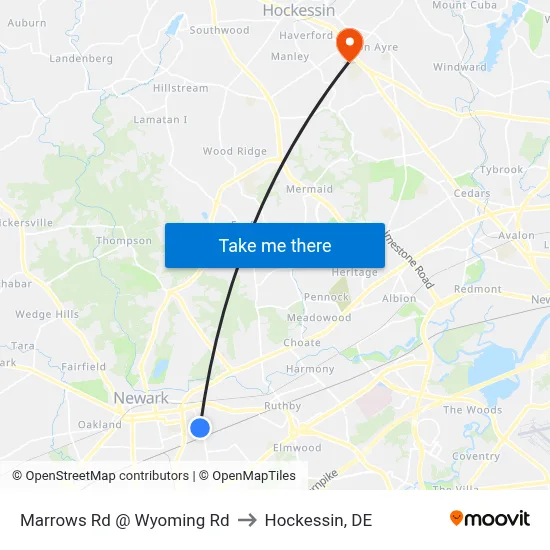 Marrows Rd @ Wyoming Rd to Hockessin, DE map