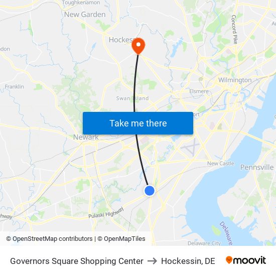 Governors Square Shopping Center to Hockessin, DE map