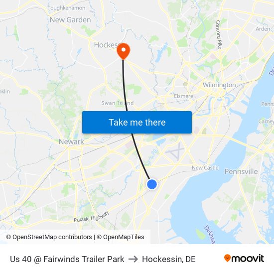 Us 40 @ Fairwinds Trailer Park to Hockessin, DE map