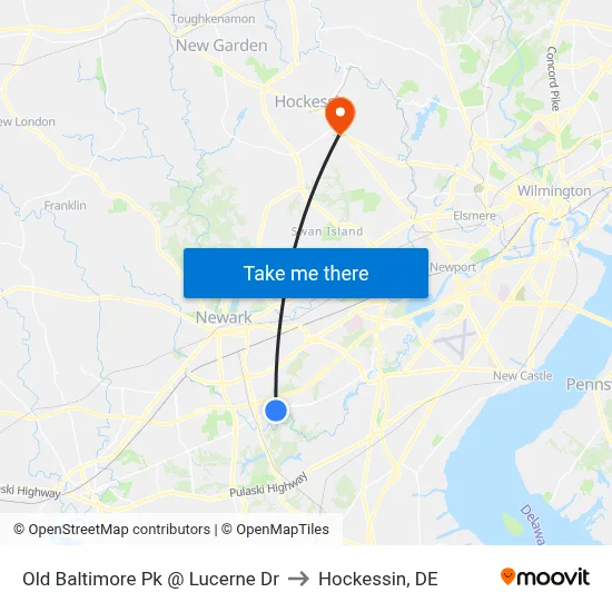 Old Baltimore Pk @ Lucerne Dr to Hockessin, DE map