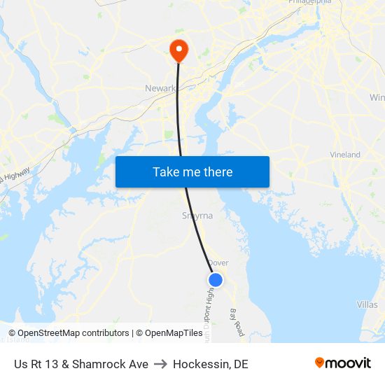 Us Rt 13 & Shamrock Ave to Hockessin, DE map