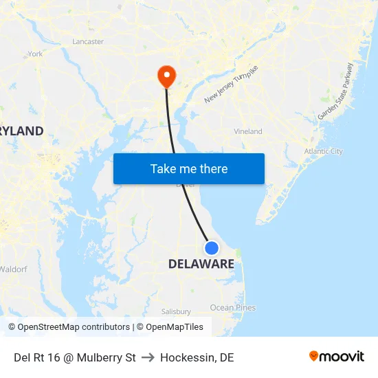Del Rt 16 @ Mulberry St to Hockessin, DE map