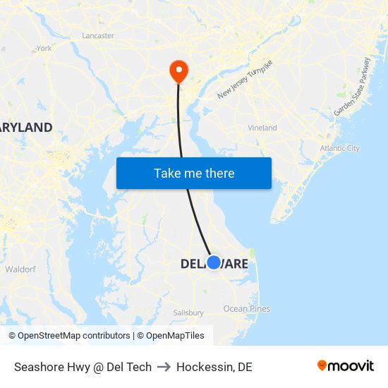 Seashore Hwy @ Del Tech to Hockessin, DE map