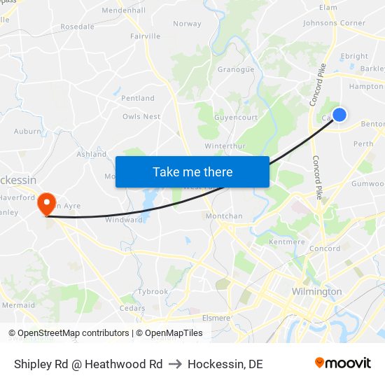 Shipley Rd @ Heathwood Rd to Hockessin, DE map