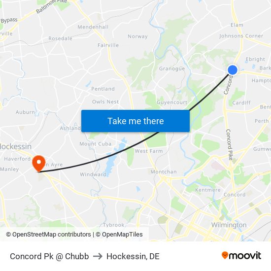 Concord Pk @ Chubb to Hockessin, DE map