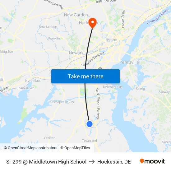 Sr 299 @ Middletown High School to Hockessin, DE map