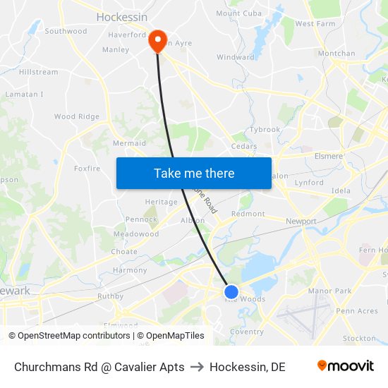 Churchmans Rd @ Cavalier Apts to Hockessin, DE map