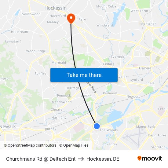 Churchmans Rd @ Deltech Ent to Hockessin, DE map