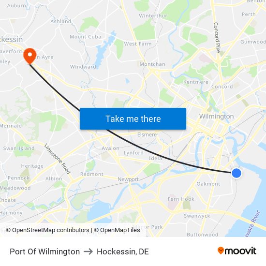 Port Of Wilmington to Hockessin, DE map