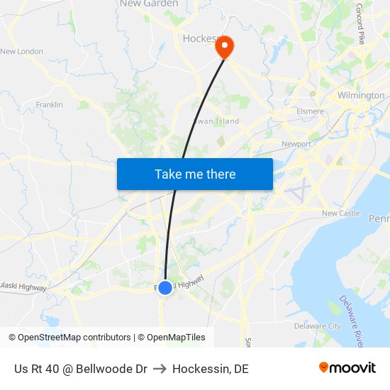 Us Rt 40 @ Bellwoode Dr to Hockessin, DE map