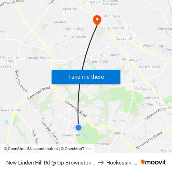 New Linden Hill Rd @ Op Brownstone Pl to Hockessin, DE map