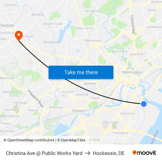 Christina Ave @ Public Works Yard to Hockessin, DE map