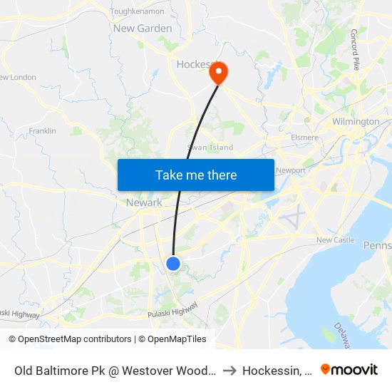 Old Baltimore Pk @ Westover Woods Dr to Hockessin, DE map