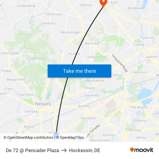 De 72 @ Pencader Plaza to Hockessin, DE map