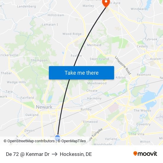 De 72 @ Kenmar Dr to Hockessin, DE map