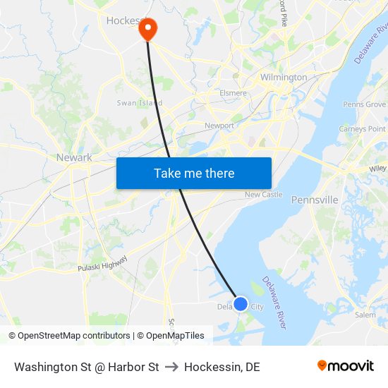 Washington St @ Harbor St to Hockessin, DE map