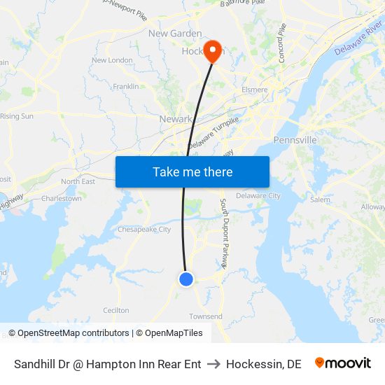 Sandhill Dr @ Hampton Inn Rear Ent to Hockessin, DE map