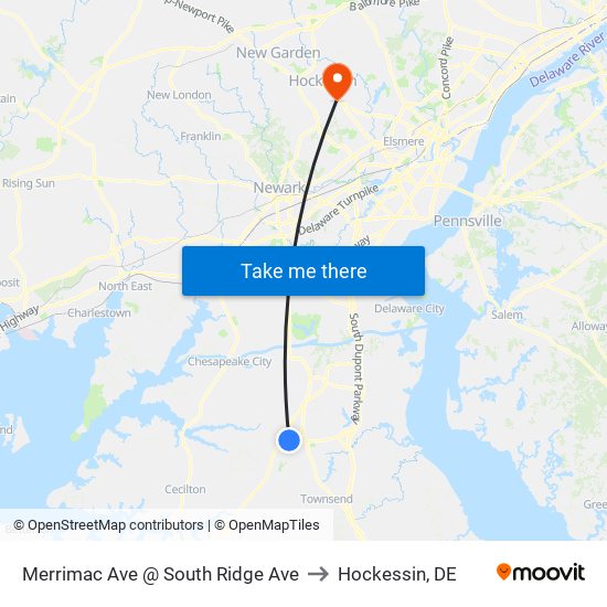 Merrimac Ave @ South Ridge Ave to Hockessin, DE map