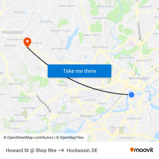 Howard St @ Shop Rite to Hockessin, DE map