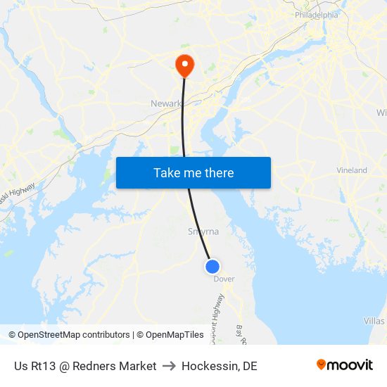 Us Rt13 @ Redners Market to Hockessin, DE map