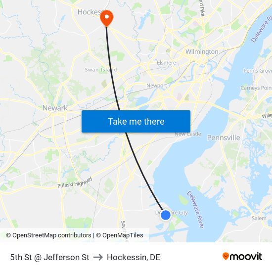 5th St @ Jefferson St to Hockessin, DE map