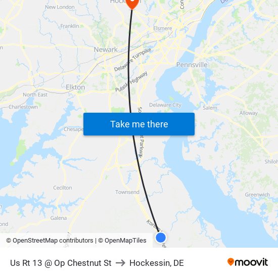 Us Rt 13 @ Op Chestnut St to Hockessin, DE map