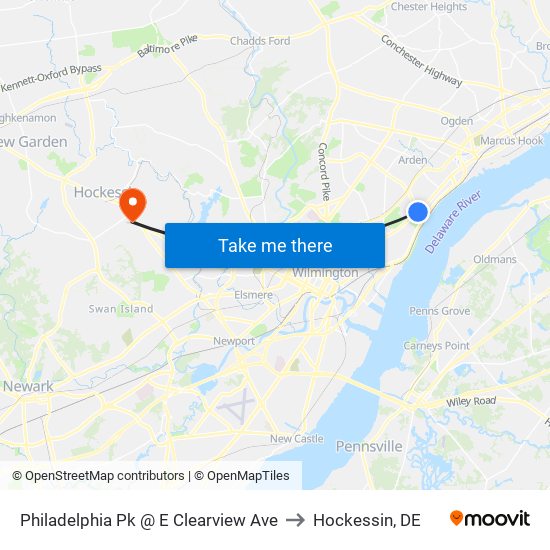 Philadelphia Pk @ E Clearview Ave to Hockessin, DE map