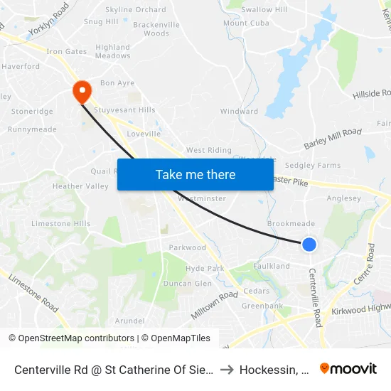 Centerville Rd @ St Catherine Of Siena to Hockessin, DE map