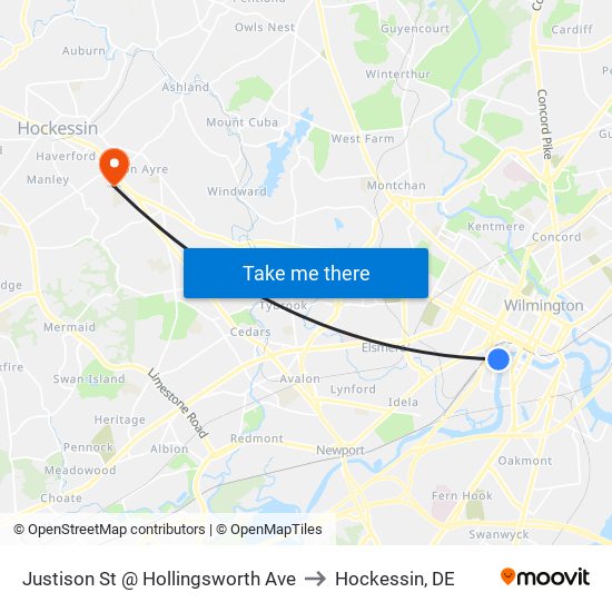 Justison St @ Hollingsworth Ave to Hockessin, DE map