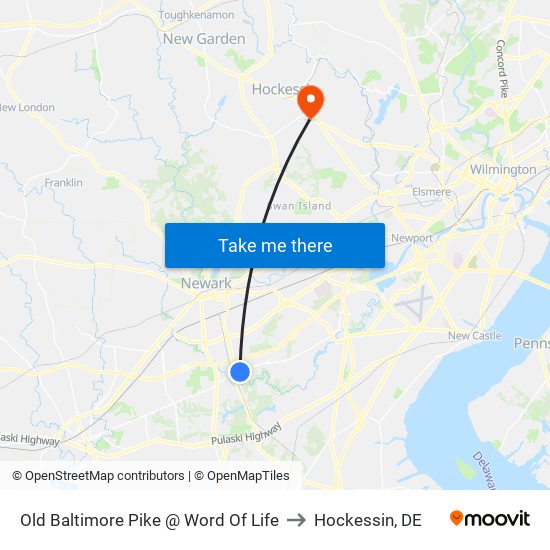 Old Baltimore Pike @ Word Of Life to Hockessin, DE map