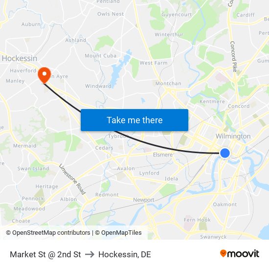 Market St @ 2nd St to Hockessin, DE map