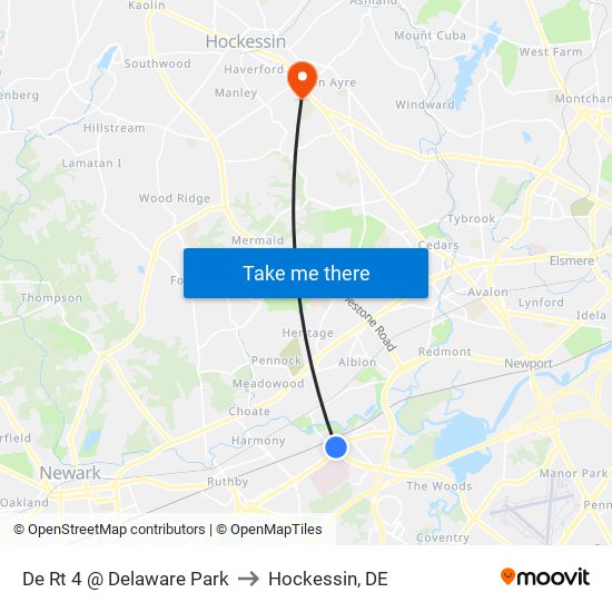 De Rt 4 @ Delaware Park to Hockessin, DE map