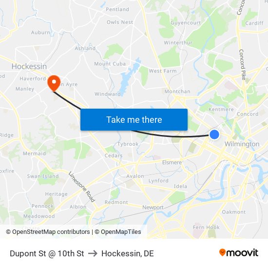 Dupont St @ 10th St to Hockessin, DE map